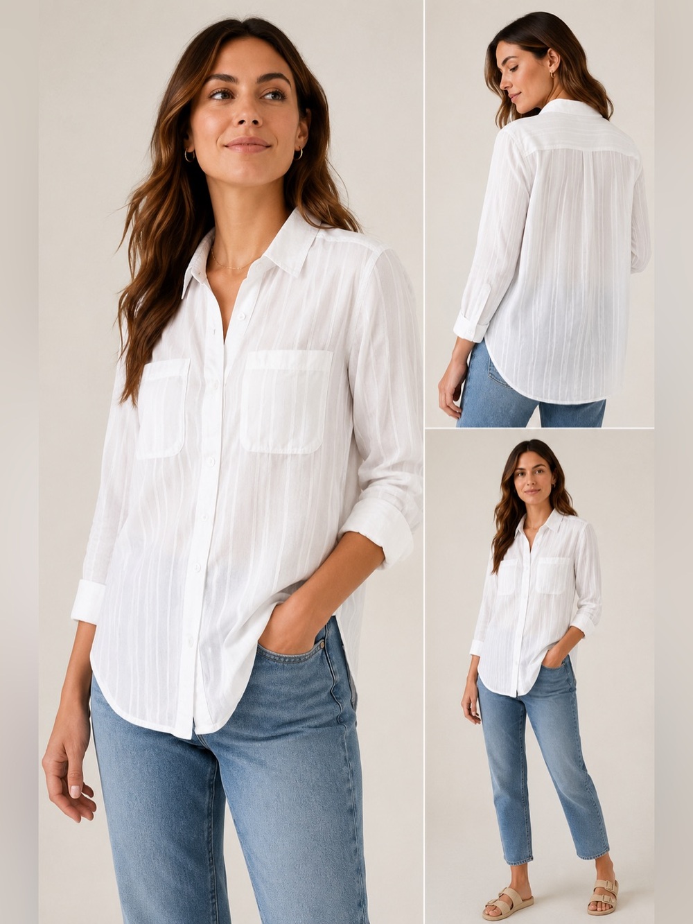 Athleta White Textured Button Front Tunic Shirt Small Lightweight Layering Top